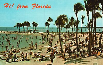 #ad Vintage Postcard Sun Seekers amp; Bathers Palm Beach Sand Dunes Swimming Florida FL