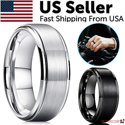 #ad Tungsten Carbide Wedding Band Ring Brushed Silver Mens Jewelry Size 5 17 Half
