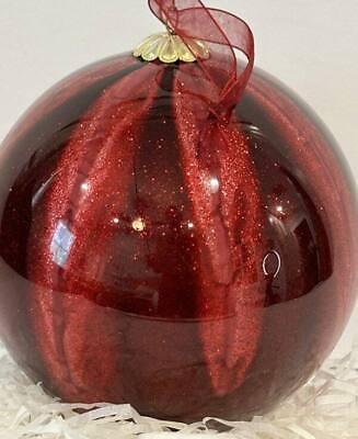 #ad Frontgate Royal Christmas Solid Red Sparkle Round Ball Oranament Oversized 6.5quot;