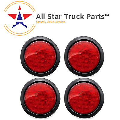 4quot; Inch Red 12 LED Round Stop Turn Tail Truck Light with Grommet amp; Wiring Qty 4