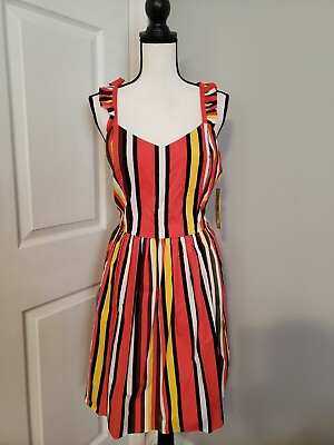 #ad Gianni Bini Above Knee Fit Flare Sleeveless Striped Zip Back Lined Dress Size 12