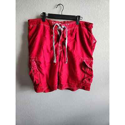#ad OP Mens Sz L Swim Trunks Swimsuit Cargo Pocket Red w Lining