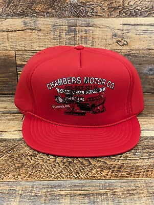 #ad Vintage Chambers Motor Co. Commercial Equipment Red Snapback Trucker Hat Boring