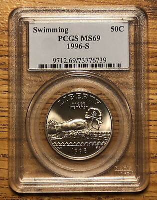 1996 S Swimming 50 cent Commermorative PCGS MS69