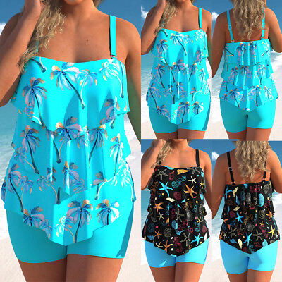 #ad #ad Plus Size Women#x27;s Ruffle Tankini Shorts Set Swimming Costume Swimsuit Swim Dress
