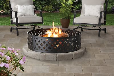 #ad 36quot; Round Metal and Steel Fire RingOutdoor Fire Pit Ring for Backyard Black