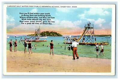 #ad #ad 1934 Largest Salt Water Free Public Swimming Pool Massachusetts MA Postcard