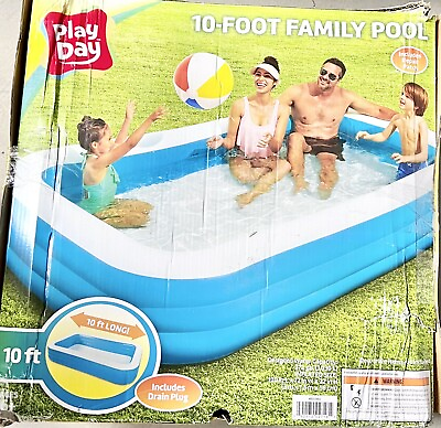 #ad Play Day Inflatable 10 Foot Rectangular Family Swimming Pool NEW IN BOX