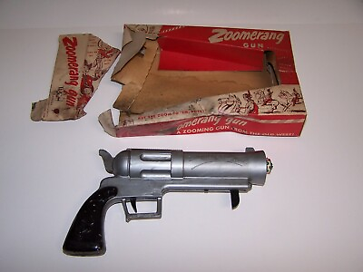 #ad Vintage Bang Zoomerang Toy Gun Shooting Game w Target Works W Box Tigrett