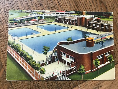 #ad #ad Public Swimming Pool Tompkinsville Staten Island New York Postcard