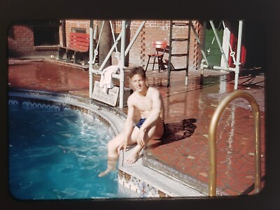 #ad Vtg Early 1950s 35mm Slide Young Man at Swimming Pool Kodachrome