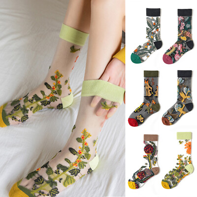 #ad Women Transparent Thin Flower Lace Socks Crystal Silk Short Ankle Sock Summer US