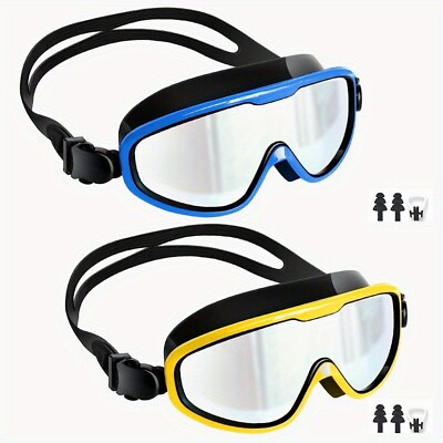 #ad 2pcs Anti Fog Swimming Goggles Large Frame Swimming Glasses