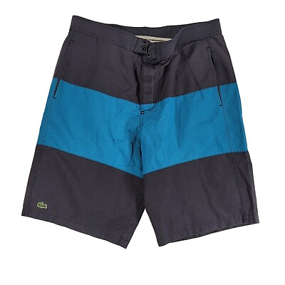 #ad Lacoste Swim Trunk Board Shorts Mens Size 3 Blue Gray Button Cotton Nylon