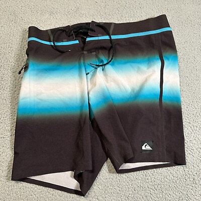 #ad Quiksilver Bermuda Shorts Summer Swimming Trunks Black Blue Striped Size 34 W
