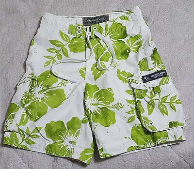 #ad Abercrombie amp; Fitch Floral Aloha Swim Cargo Shorts Men#x27; 30 Green Flower Vintage