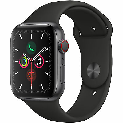 Apple Watch Series 5 44mm Space Gray Aluminum Case Black Sport Band GPS CELL