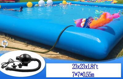 #ad PVC 23x23x1.8ft Outdoor Rectangular Above Ground Inflatable Swimming Pool w Pump