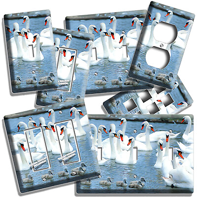 SWAN FLOCK BABY CHICKS POND SWIMMING LIGHT SWITCH OUTLET WALL PLATES ROOM DECOR