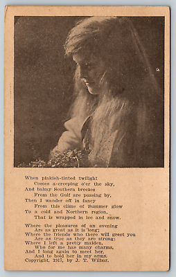 #ad c1930s J.T. Wilbar Poem Poetry Woman Love Romance Vintage Postcard