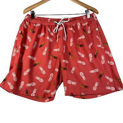 #ad #ad Lucky Brand Swim Trunks Mens M Red Pineapple Print Saturday Stretch Shorts 6.5quot;