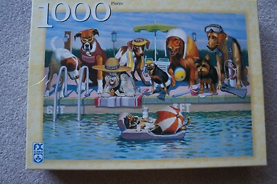 FX SCHMID JIGSAW PUZZLE HAPPY HOUR USED Swimming Pool Dogs 1000 Pieces