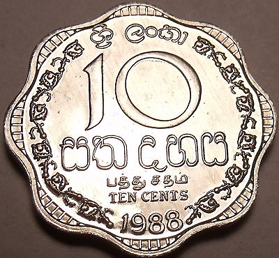 Gem Unc Sri Lanka 1988 10 Cents Last Year Ever Minted Scalloped Free Shipping
