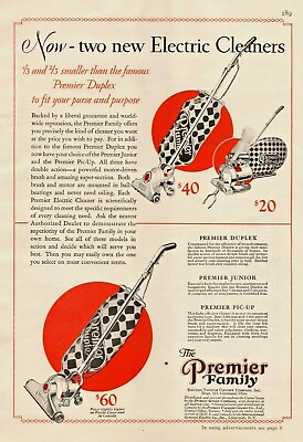 1928 Premier Vacuum Cleaner Vintage Print Ad Two New Electric Cleaners