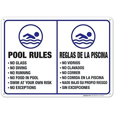 Metal Wall Pool Rules Sign Bilingual English Spanish Fade Resistant Easy Moun...