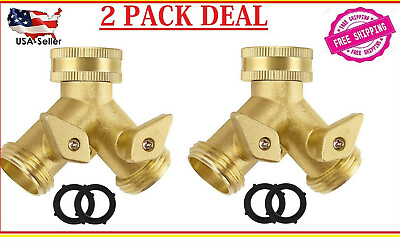 Solid Brass Double Two Way Tap Garden Connector Adaptor Hose Splitter 2 PACK