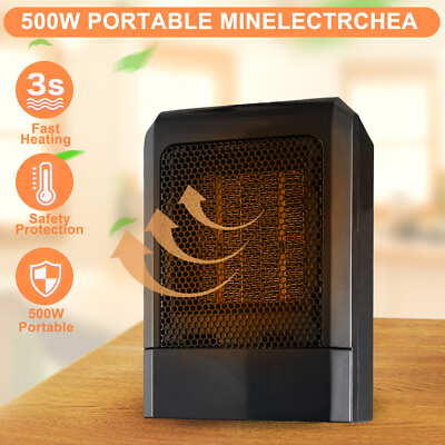 500W Mini Ceramic Electric Heater Home Office Space Heating Portable Fan Safety