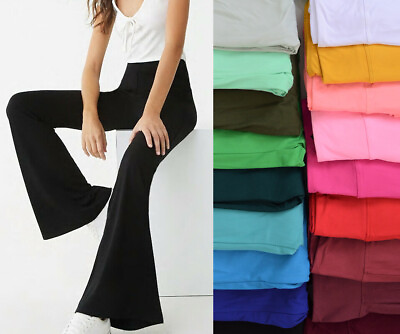 Women#x27;s Flared Leg Stretch Pants Bell Bottoms Mid Rise Lounge Yoga Solid Colors