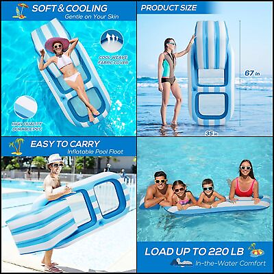 #ad Large Inflatable Pool Floats Lounger For Adults Kids Heavy Duty With Cup Holder