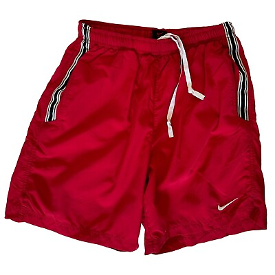 #ad Nike Mens Vtg LIned Nylon Red Swim Shorts Trunks Size Medium