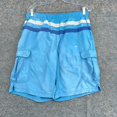 #ad #ad L.L Bean Swim Trunks Mens Medium Blue Striped Tropical Beach Casual Quick Dry
