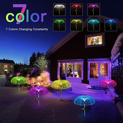 2PCS Solar Power Garden Lights LED 7Color Changing Stake Jellyfish Light Outdoor