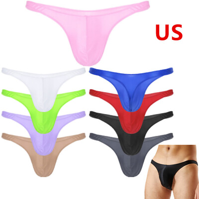 #ad US Men#x27;s Shiny Swim Thongs Glossy Metallic Briefs G string Bulge Pouch Swimsuits