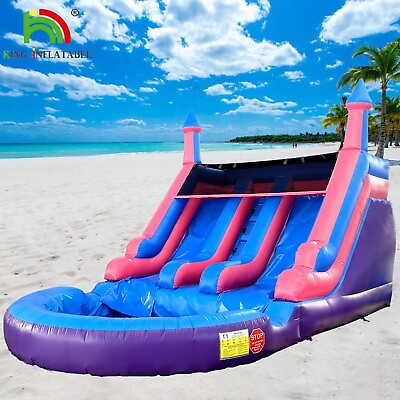#ad 20FT Commercial PVC Inflatable Water Slide Double Lane With Splash Pool amp;Blower