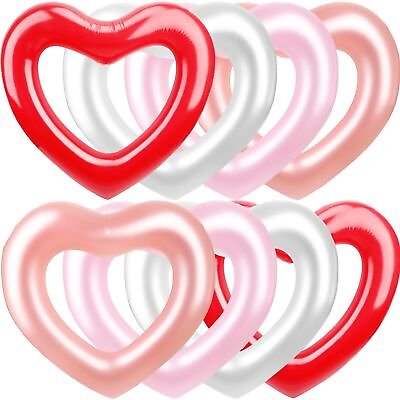 #ad 8 Pack Inflatable Heart Shape Swimming Rings Bulk Sweet Love Swimming Pool Fl...