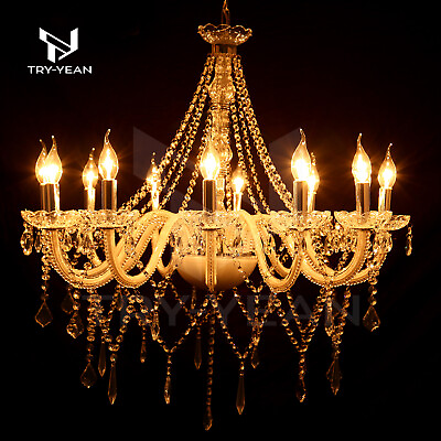 12 Light Vintage Crystal Candle Chandelier Ceiling Pendent Light Lamp