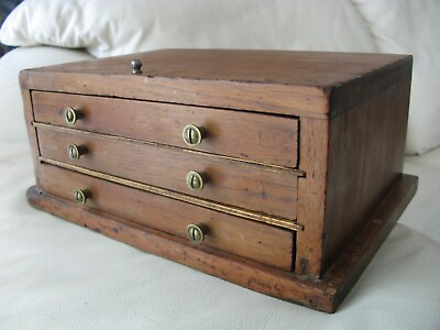 Antique Pocket Watch WATCHMAKER REPAIR 3 Drawers WOOD BRASS TOOL BOX CASE