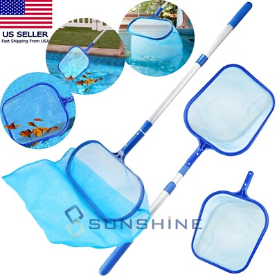 Flat Deep Leaf Net Swimming Pool Skimmer Net Rake Cleaning Mesh Bag with Pole