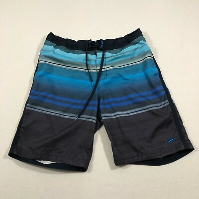 Speedo Shorts Adult Medium Blue Stripe Pockets Beach Swimming Mens Hole
