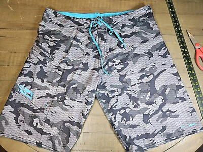 #ad Pelagic Shorts Mens 38 4 TEK Camo Gray Board Shorts Swim Trunks