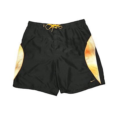 #ad Vintage NIKE Drawstring Trunks Mens XL Black Orange Swim Spell Out Shorts