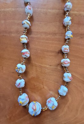 #ad VTG MURANO GLASS NECKLACE WEDDING CAKE ITALY GOLD FLAKES amp; ROSES HAND MADE