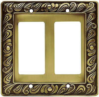 64038 Paisley Double GFCI Tumbled Antique Brass Cover Plate
