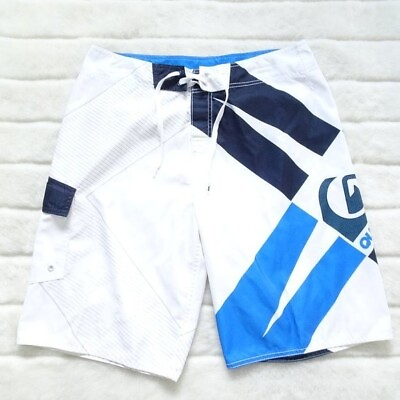 #ad Quicksilver Swim Trunks Board Shorts White amp; Blue Size 34