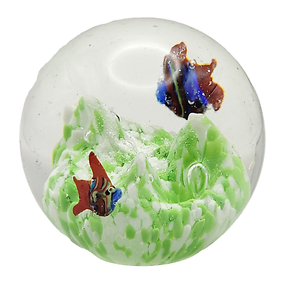 #ad #ad Tropical Fish Swimming Over Seascape GLASS Ball Paperweight Controlled Bubbles