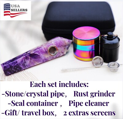 Purple Crystal stone pipe set portable filter 4”pipe grinderTobacco Smoking